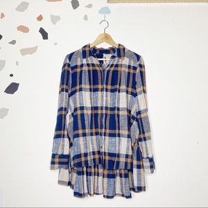 Free People Preppy in Plaid Ruffled Button Down